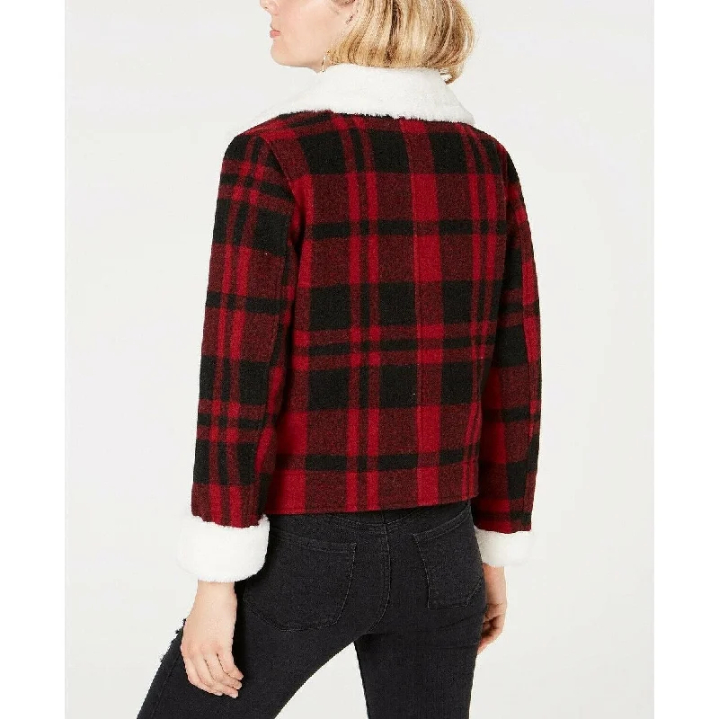 Timeless Outfits Coffee Shop Juniors Women's Faux-Faux-Collar Plaid Jacket Red/Black Size Small