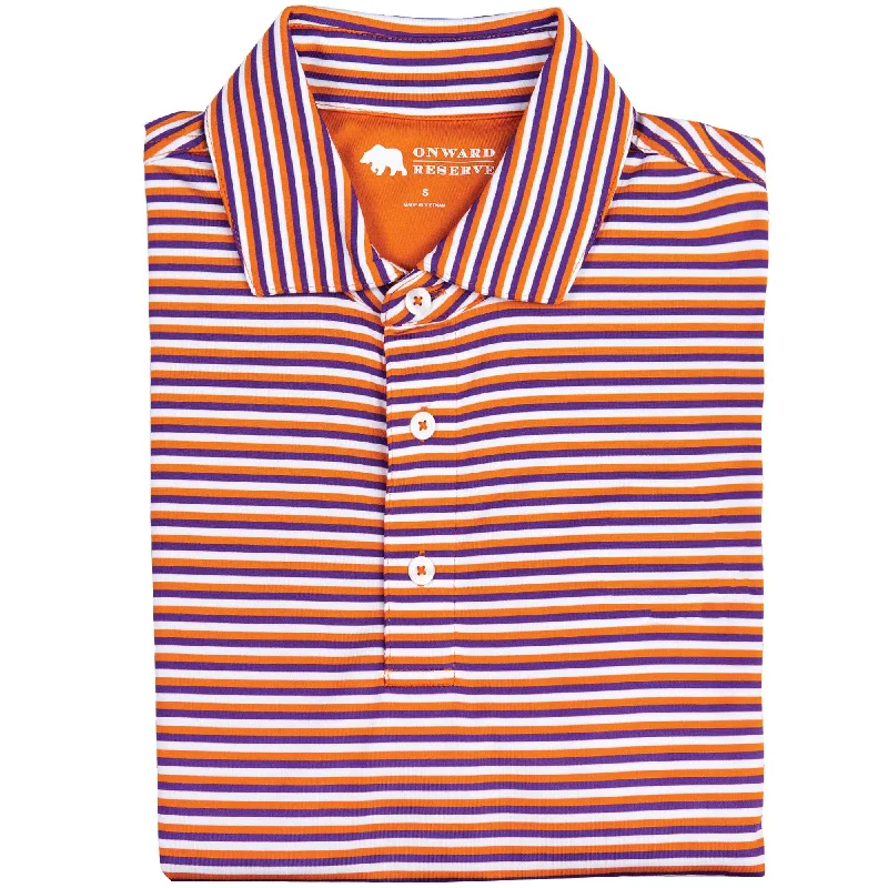 Luxury And Elegant Triple Stripe Performance Polo - Orange/Purple
