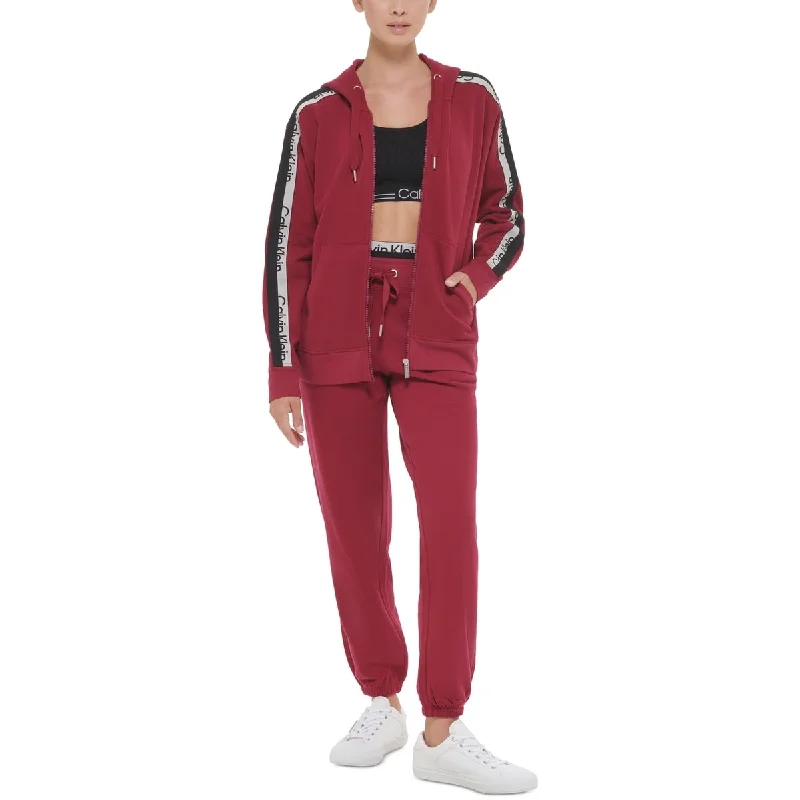 Lazy Style Calvin Klein Performance Women's Logo Tape Elastic Long Hooded Jacket Red Size Xs