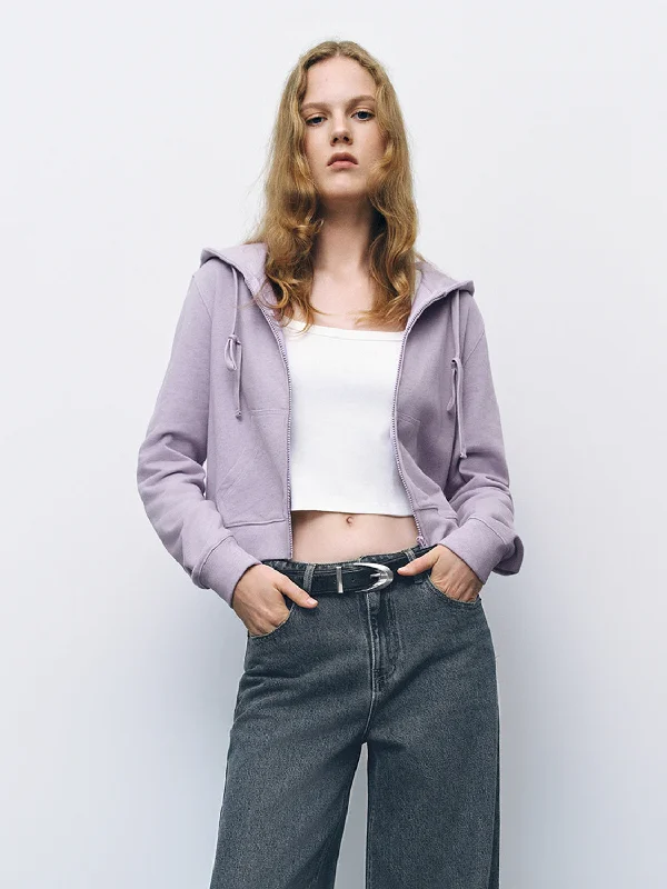 Free And Comfortable Zipper Front Hooded Loose Jacket