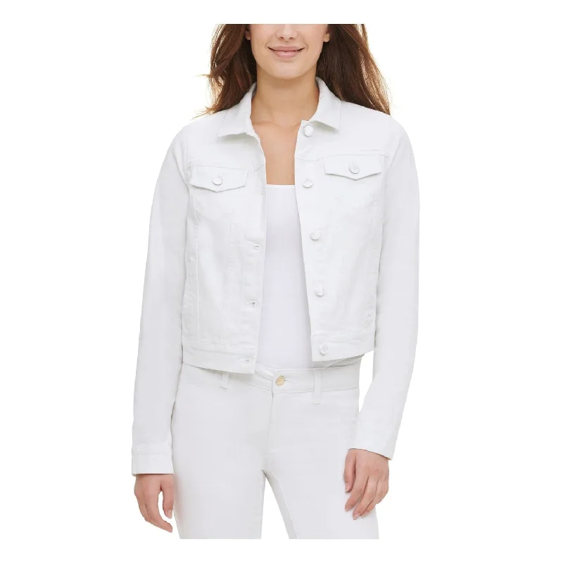 Body Design Calvin Klein Women's Pocketed Pocketed Denim Jacket White Size Large