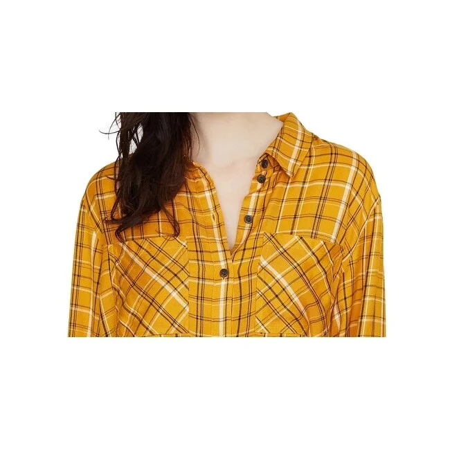 High-end Customization Sanctuary Women's New Generation Plaid Boyfriend Blouse Yellow Size X-Large