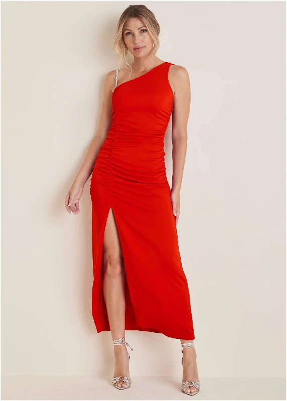 Comfortable Design High Slit Maxi Dress - Goji Berry