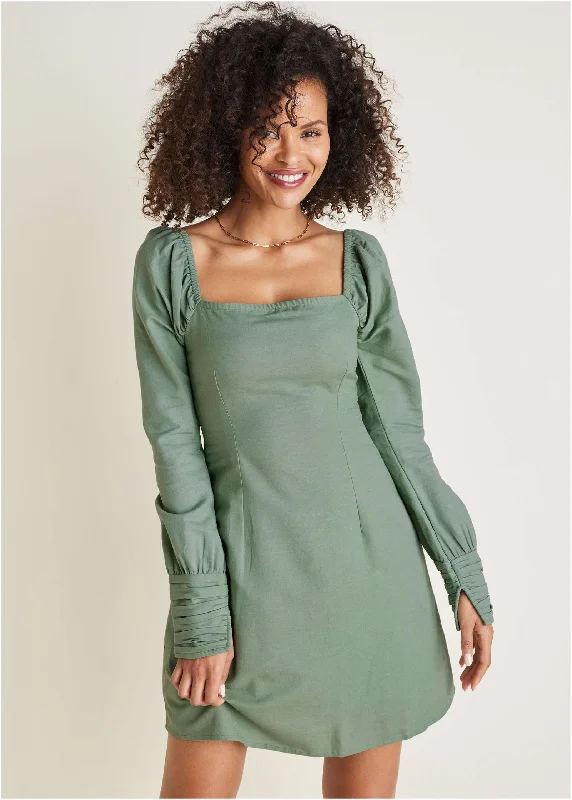 Perfect Tailoring Sleeve Detail Mini Dress - Basil