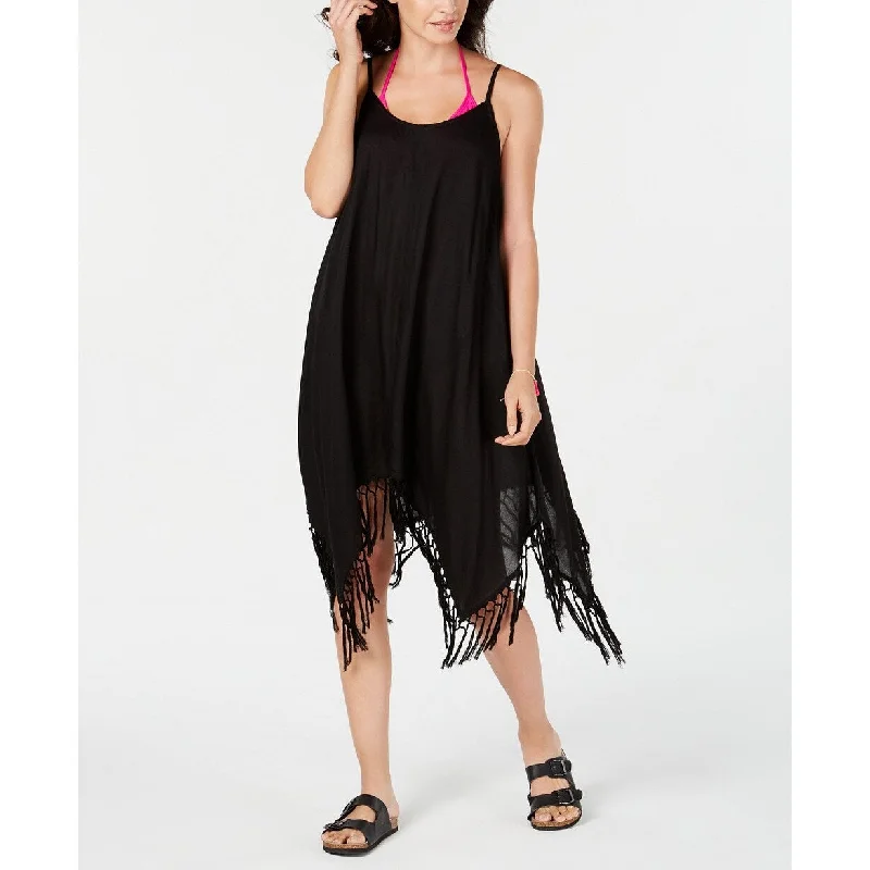 Relaxed Tops Raviya Women's Solid Fringed Cover-Up Swimsuit Black Size Extra Large