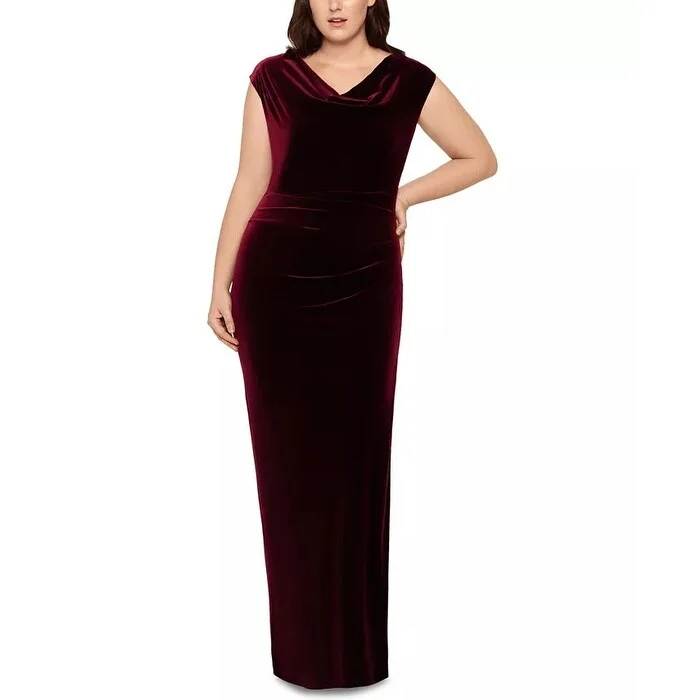 Advanced Design XSCAPE Women's Plus Drape Front Velvet Gown Purple Size 18W
