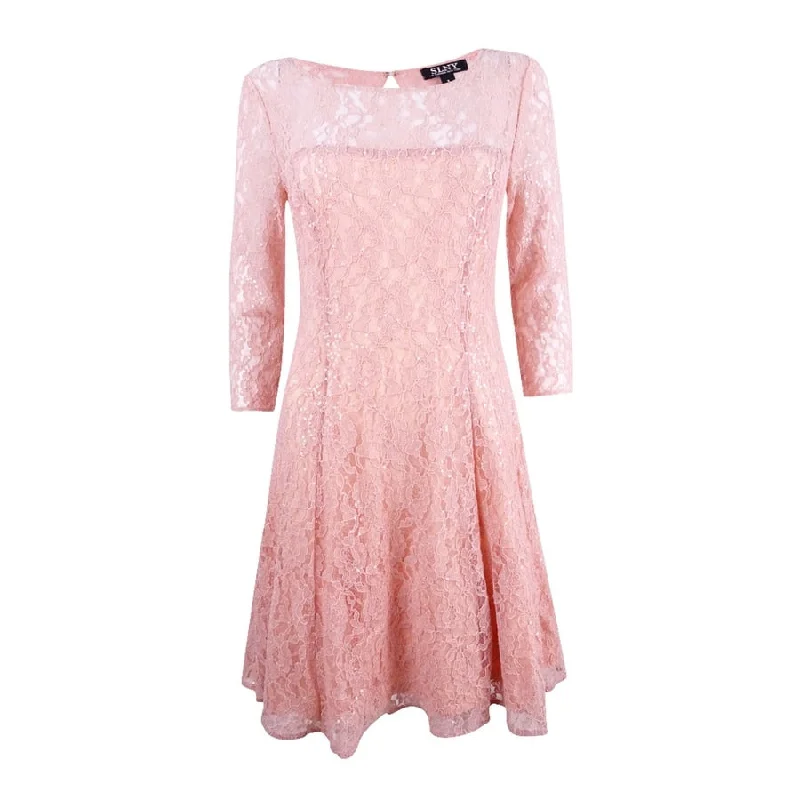 Luxe Comfort SL Fashions Women's Sequined Lace Fit & Flare Dress