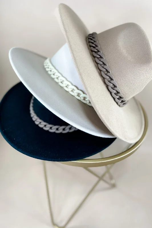 Knowledge And Elegance Match Made In Heaven- {Black, Cream & Tan} Wide Brim Hat w/ Matte Chain Detail Knowledge And Elegance Match Made In Heaven- {Black, Cream & Tan} Wide Brim Hat w/ Matte Chain Detail