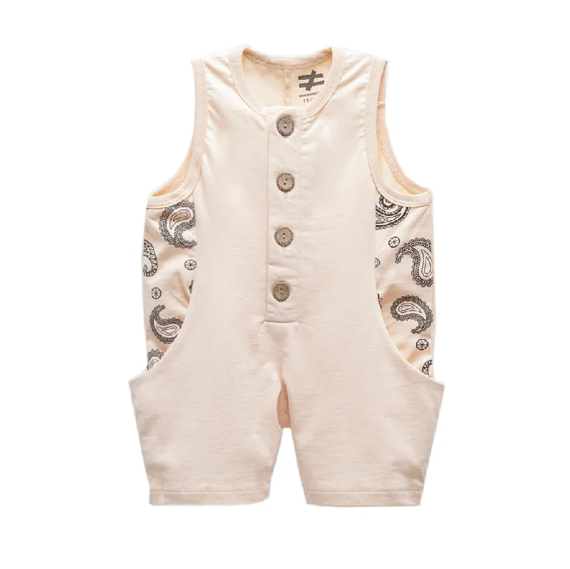 Simple And Comfortable Beige Paisley Trim Romper