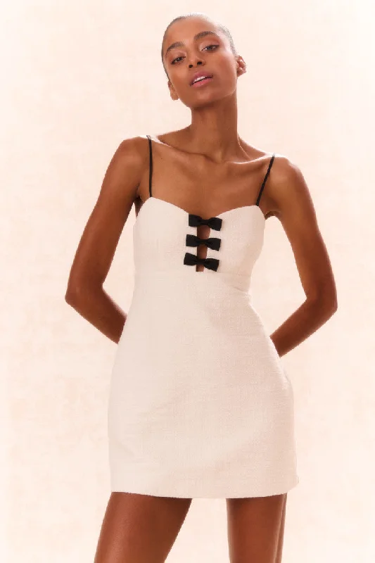Single-shoulder Neck Design Adelaide Tweed Mini Dress-CREAM