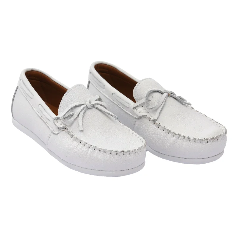 Elegant And Charming White Leather Moccasin Loafers