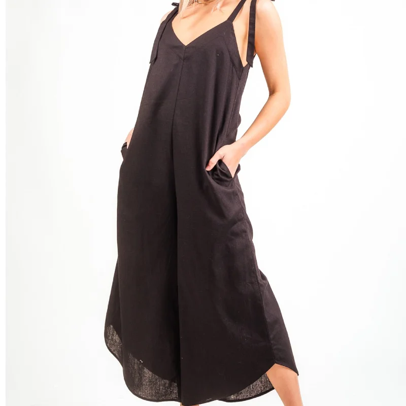 Exquisite Fabrics Maggie Linen JumpSuit With Pockets Black