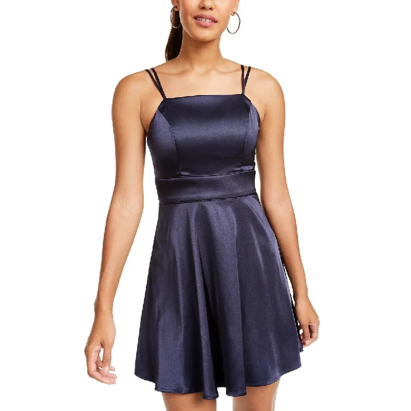 Effortless Comfort Sequin Hearts Juniors' Satin Fit & Flare Dress Navy Size 9