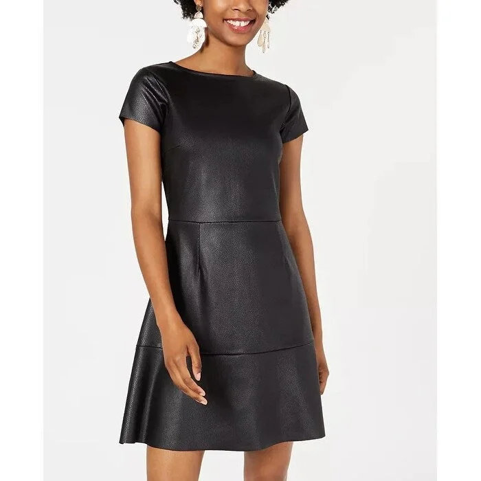 Free Design Rosie Harlow Juniors' Textured Faux-Leather Skater Dress Black Size Extra Large - X-Large