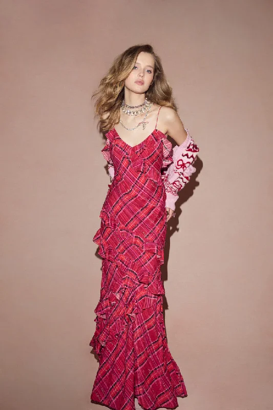 Comfortable Fashion Rialto Silk Tartan Dress - CHEERY RED