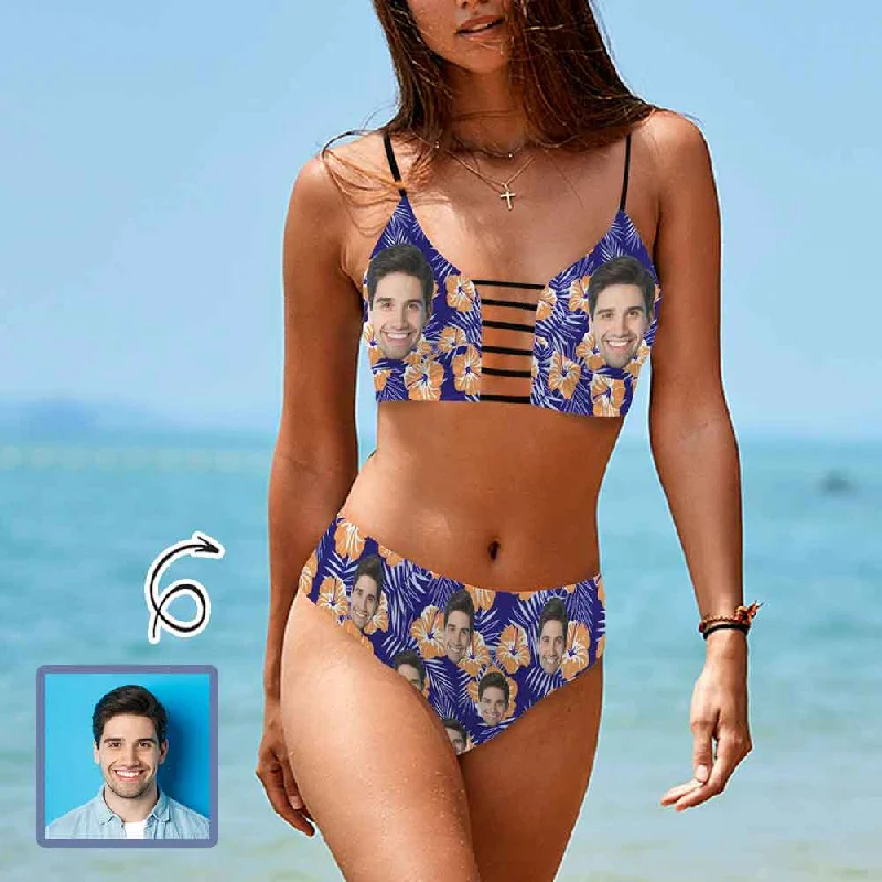 Dynamic Fashion Custom Face Orange Flowers Cutout Bikini Set Personalized Low Waisted Bikini Swimsuit Beach Outfits Dynamic Fashion Custom Face Orange Flowers Cutout Bikini Set Personalized Low Waisted Bikini Swimsuit Beach Outfits