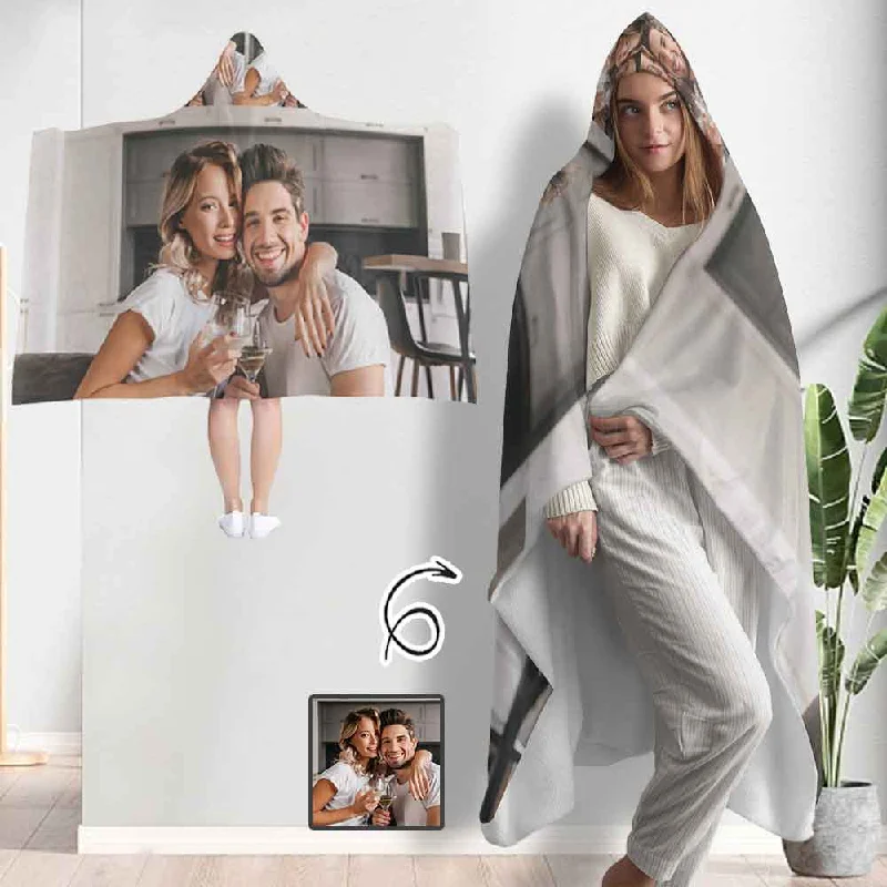 Elegant And Noble Custom Couple Photo Cape Hooded Blanket Shawl Blanket