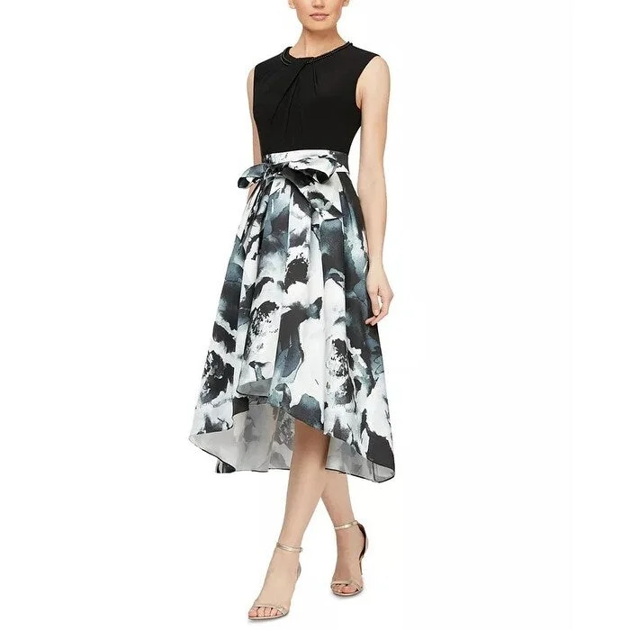 Daily Comfort SL Fashions Women's Printed High Low Fit & Flare Dress Black Size 10
