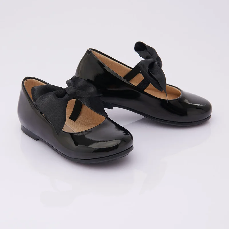 Soft Comfort Black Patent Baby Bow Flats