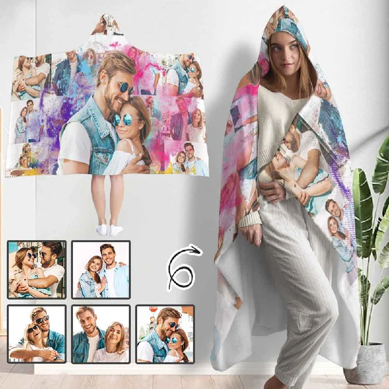 Romantic And Fresh Custom Photo Rendering Cape Hooded Blanket Shawl Blanket For Couple Valentine's Day Gifts Romantic And Fresh Custom Photo Rendering Cape Hooded Blanket Shawl Blanket For Couple Valentine's Day Gifts
