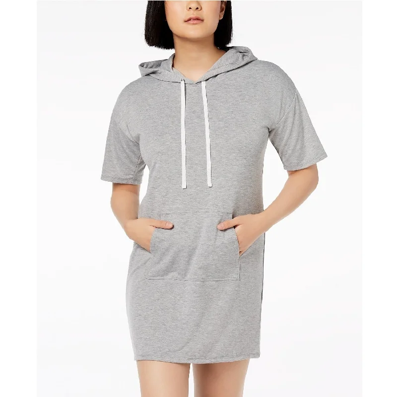 Cozy Apparel Material Girl Juniors Short Sleeve Hoodie Dress Heather Gray Size Large - Grey