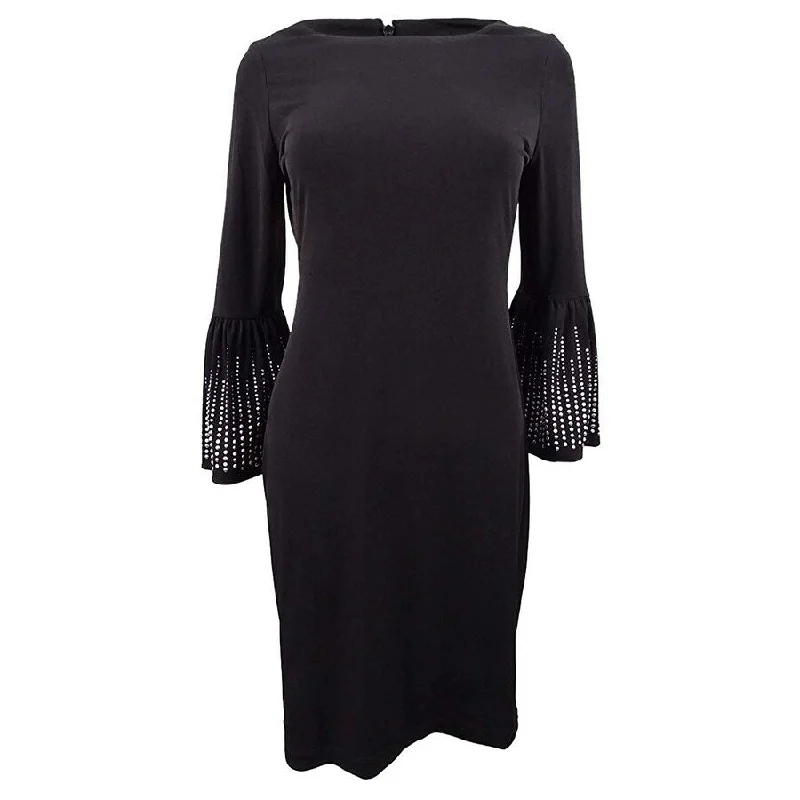 Stylish Ease Calvin Klein Women's Embellished Bell-Sleeve Sheath Dress Black Size 2 Stylish Ease Calvin Klein Women's Embellished Bell-Sleeve Sheath Dress Black Size 2