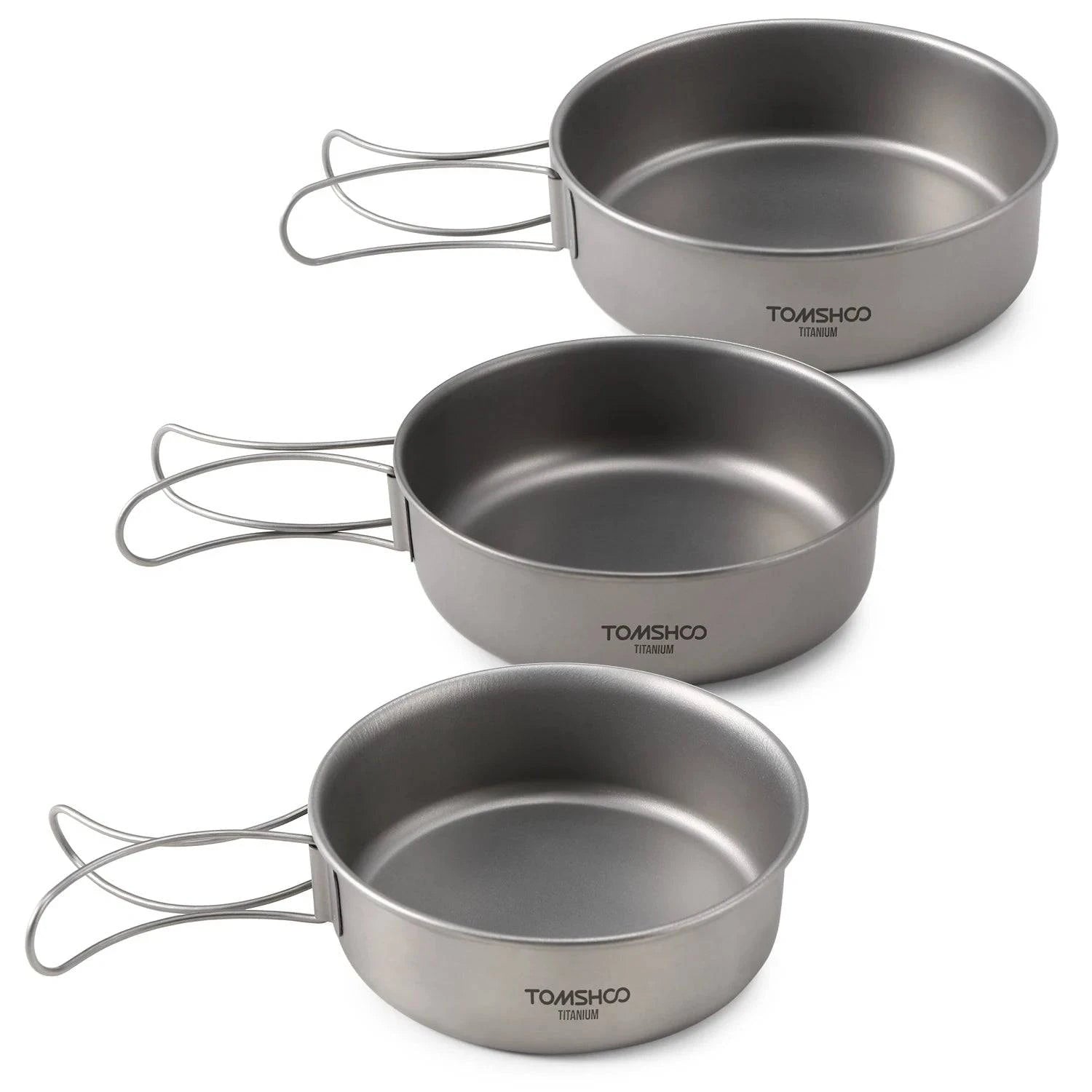Fashionable And Versatile 3pcs Titanium Bowls Set Ultralight Titanium Dinner Bowl Pan with Foldable Handles for Outdoor Camping Hiking Picnic Fashionable And Versatile 3pcs Titanium Bowls Set Ultralight Titanium Dinner Bowl Pan with Foldable Handles for Outdoor Camping Hiking Picnic