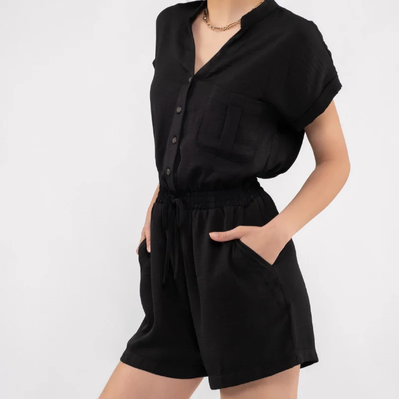 Elegant Tailoring Instant Confidence Short Sleeve Romper Black
