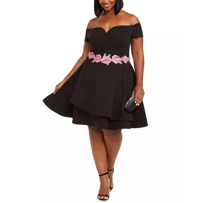 Everyday Style B Darlin Women's Trendy Plus Size Off-The-Shoulder Fit & Flare Dress Black Size 24 Everyday Style B Darlin Women's Trendy Plus Size Off-The-Shoulder Fit & Flare Dress Black Size 24