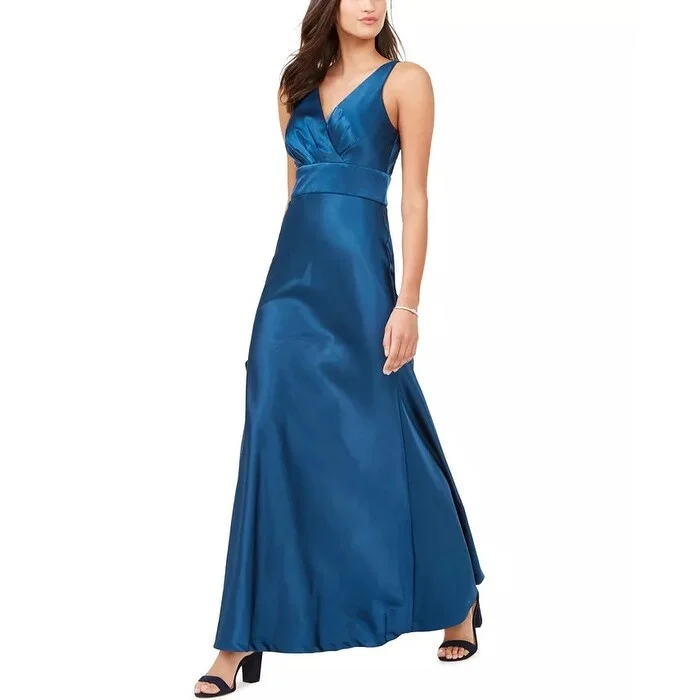 Comfy Chic Wear Nightway Women's V-Neck Satin Gown Blue Size 4 P