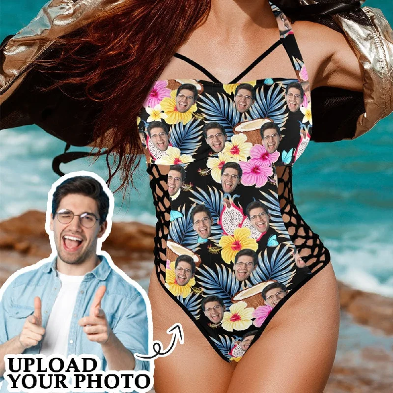 Sports Fashion Custom Face Pitaya Women's Sexy One Pieces Swimsuit Lace Up Side Halter Back Tie Swimsuit Face Bathing Suit Sports Fashion Custom Face Pitaya Women's Sexy One Pieces Swimsuit Lace Up Side Halter Back Tie Swimsuit Face Bathing Suit