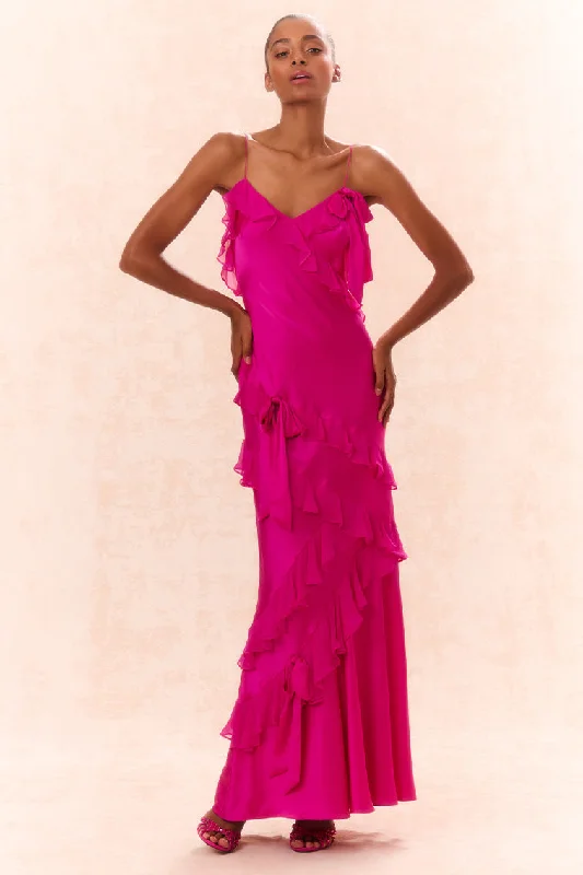 Cozy Fit Wear Rialto Silk Ruffle Maxi Dress