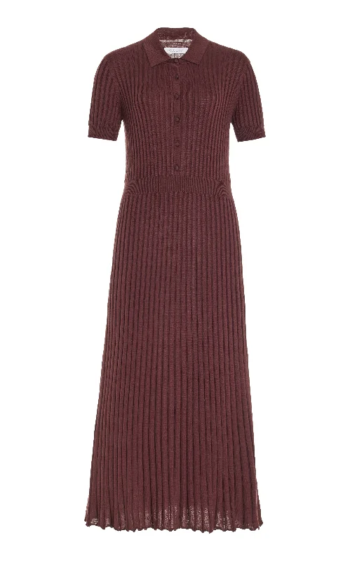 Smart Comfort Wear Amor Knit Midi Dress in Deep Bordeaux Cashmere Silk