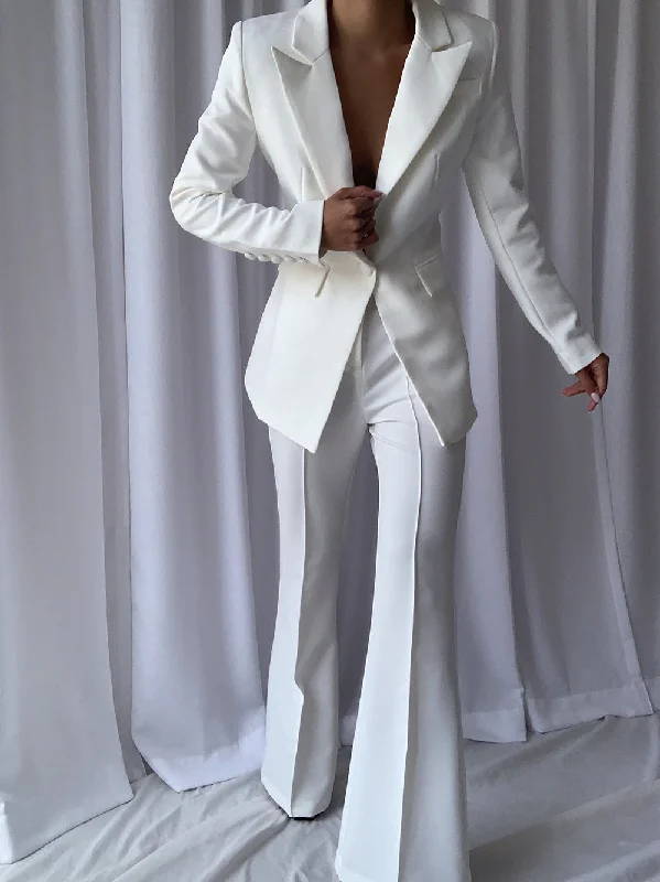 Classic Series NAOMA Blazer & Flared Pants Set in White