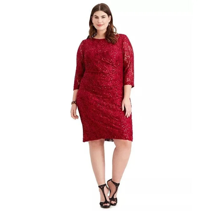 Relaxed Fit Jessica Howard Women's Ruched Embellished Lace Dress Red Size Petite Small - Petite Small Relaxed Fit Jessica Howard Women's Ruched Embellished Lace Dress Red Size Petite Small - Petite Small