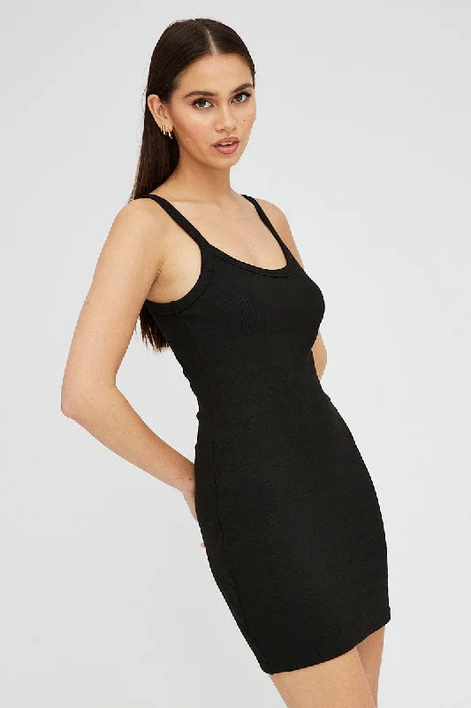 Creative Prints Black Rib Dress Sleeveless Scoop Neck Mini