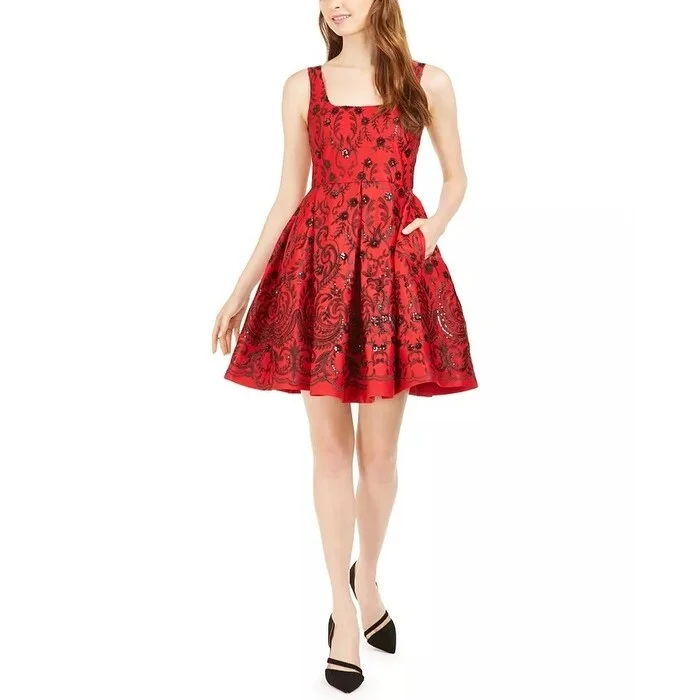 Soft Looks Taylor Women's Sequined Fit & Flare Dress Red Size 10