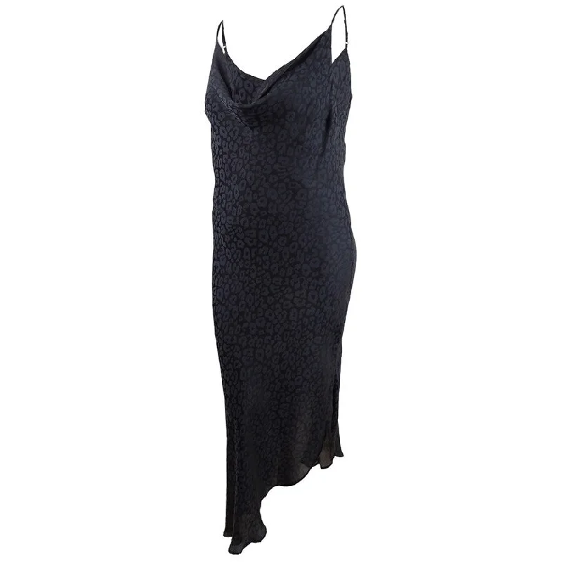 Summer Comfort Bar III Women's Leopard Print Midi Slip Dress (XXS, Deep Black)