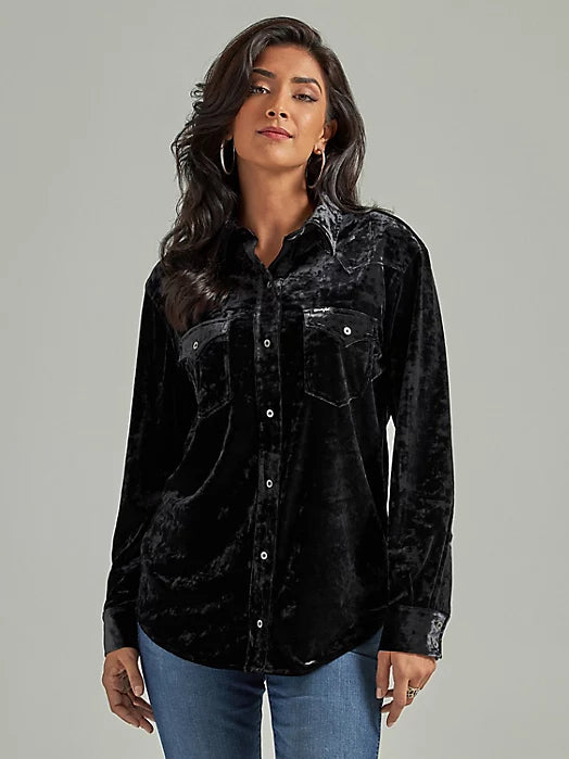 Relaxed Dresses WRANGLER RETRO LONG SLEEVE BOYFRIEND FIT VELVET TOP