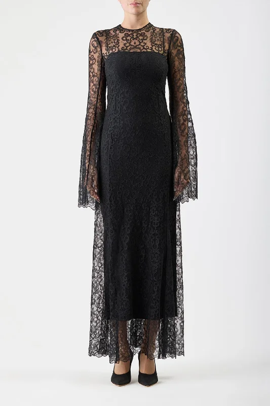 Exquisite Design Zimmer Sheer Maxi Dress with Slip in Black Silk Lace