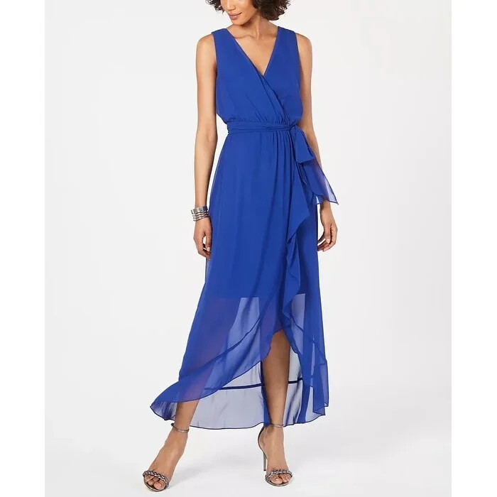 Exquisite Tailoring SL Fashions Women's Surplice High Low Maxi Dress Blue Size 14