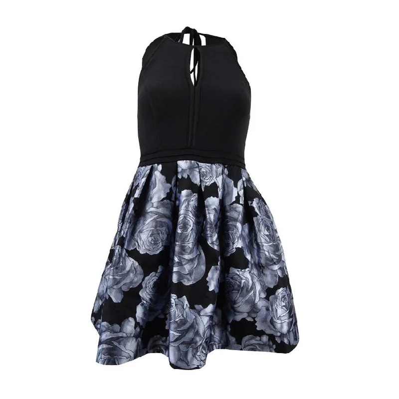 Smart Comfort X By Xscape Women's Floral-Print Fit & Flare Dress (10, Black/Grey)