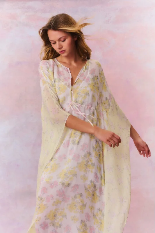 High Street Fashion Lupine Chiffon Mixed Print Kaftan