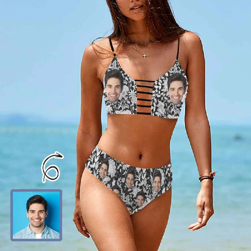 High-quality Fabrics Custom Face White&Black Flowers Cutout Bikini Set Personalized Low Waisted Bikini Swimsuit Beach Outfits High-quality Fabrics Custom Face White&Black Flowers Cutout Bikini Set Personalized Low Waisted Bikini Swimsuit Beach Outfits