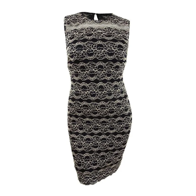Sweet Breath Kensie Women's Floral Stripe Lace Dress (12, Black/Gold)