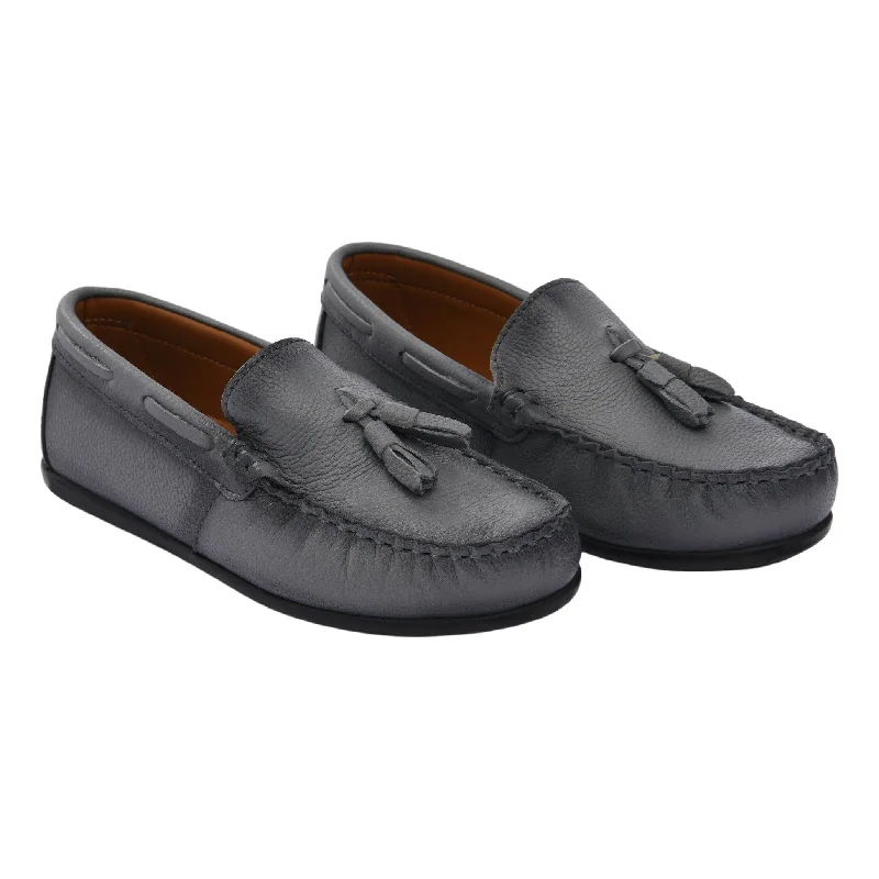 Age-reducing Style Gray Leather Tassel Loafers