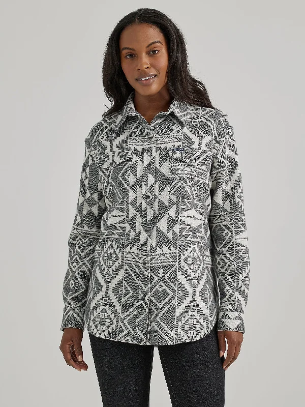 Comfy Chic Wrangler Retro Grey Geo Boyfriend Western Snap Shirt