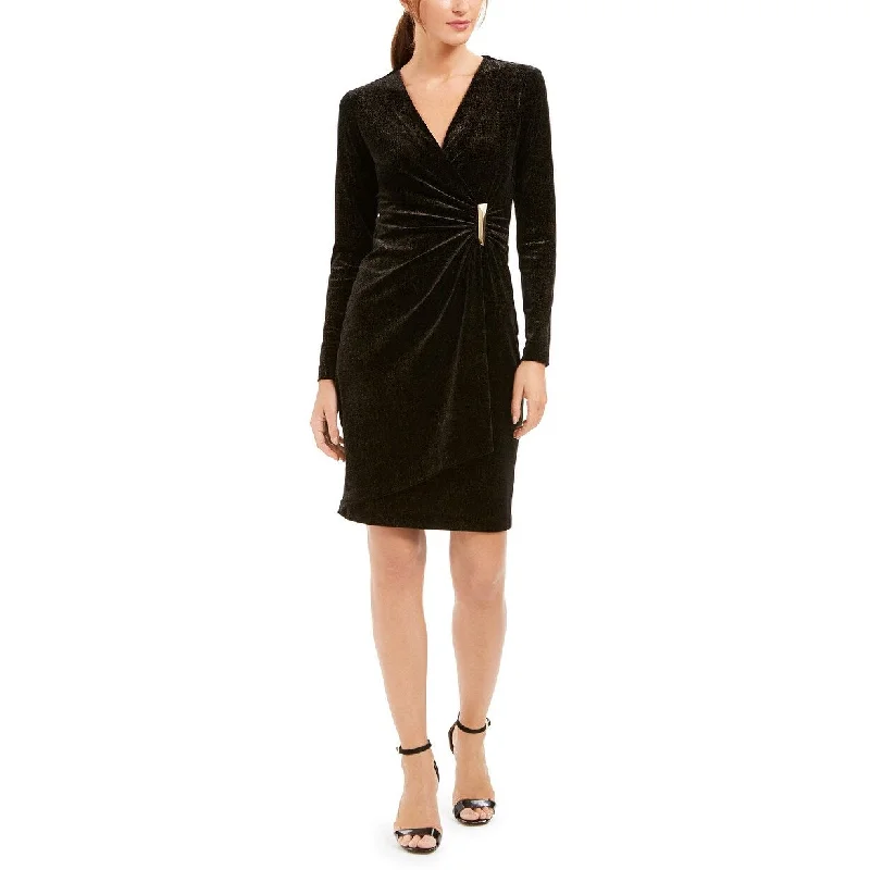 Classic Choice Calvin Klein Women's Velvet Draped Wrap Dress Black Size 2
