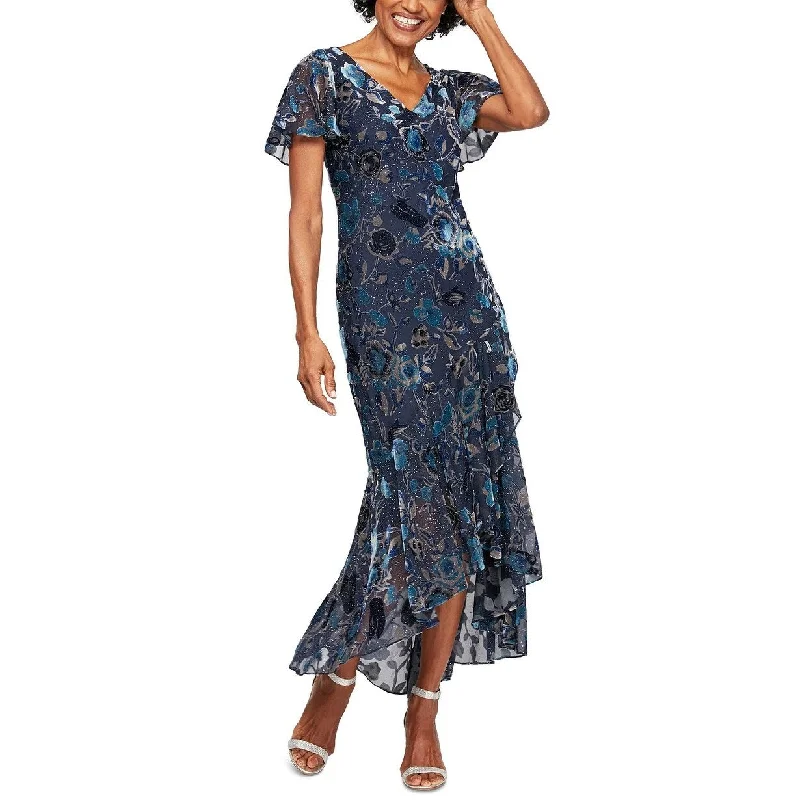 Fashionable Ease Alex Evenings Women's Printed Burnout-Velvet Dress Blue Size 16