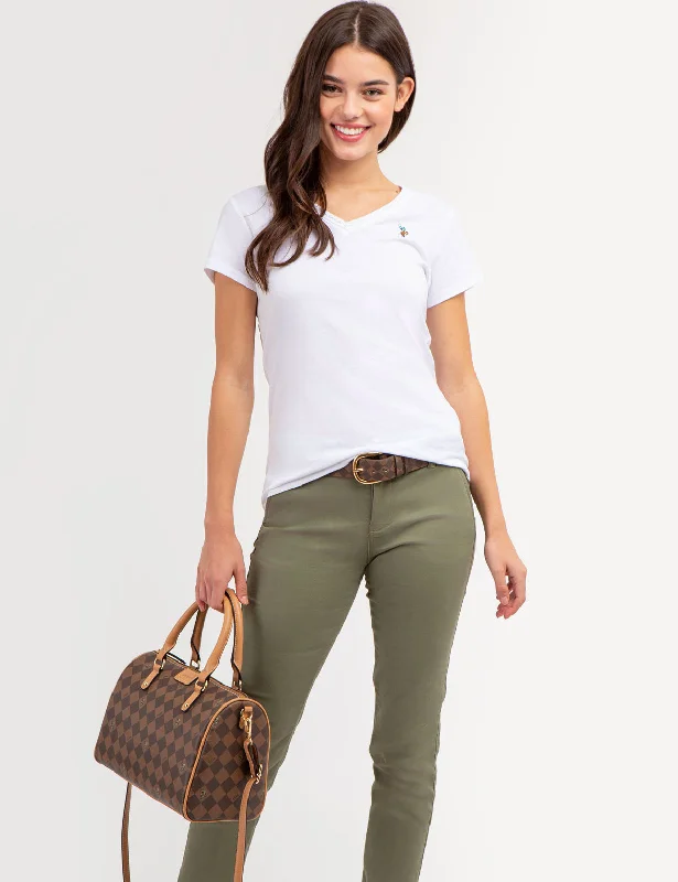 Moisture wicking SCALLOP TRIM V-NECK T-SHIRT